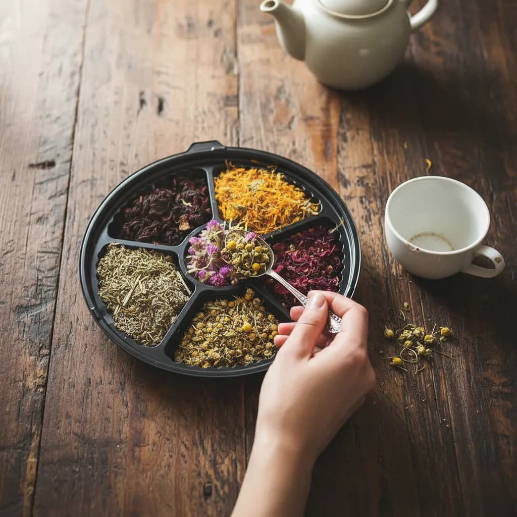 Ruleta de hierbas naturales para mate con múltiples variedades - manzanilla, hibiscus, caléndula, cedron