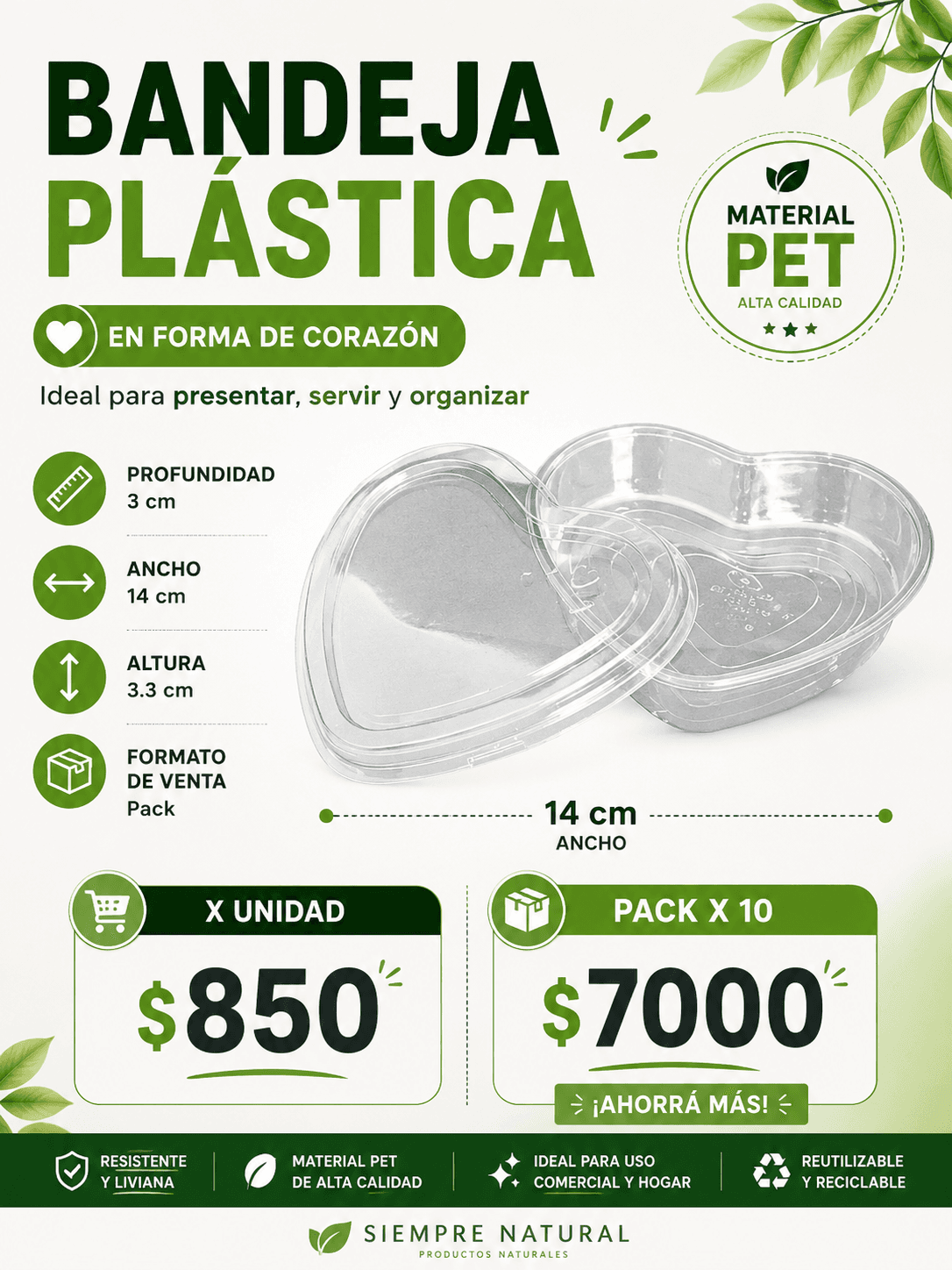 Bandeja Plástica Corazón