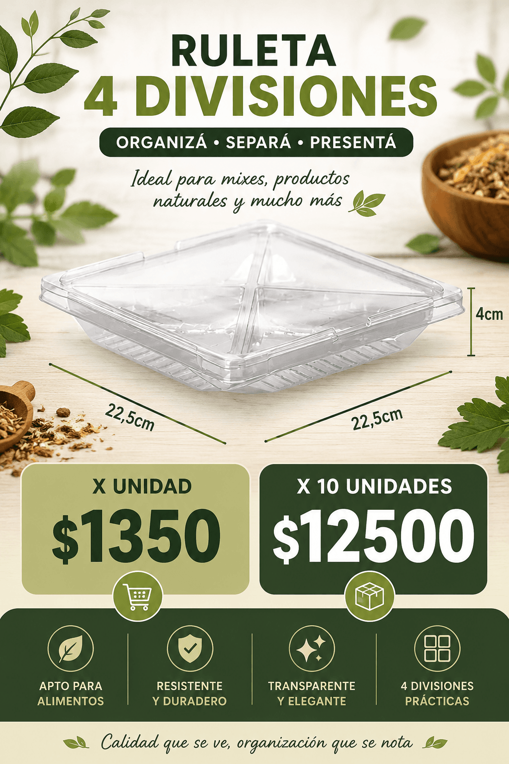 Bandeja Cuadrada 4 Divisiones